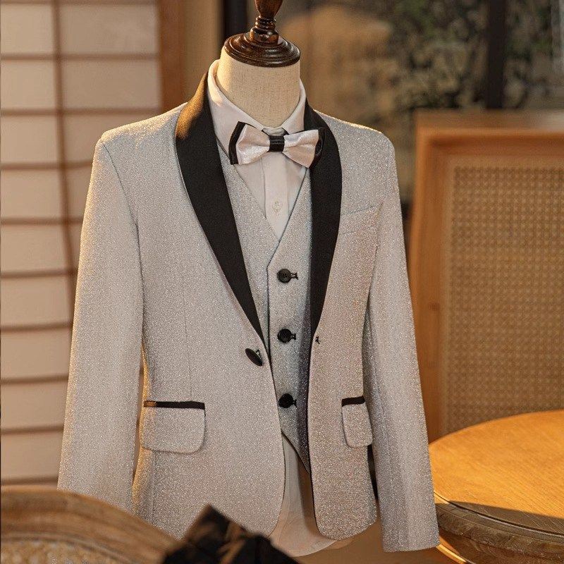 男童西装套装花童亮片儿童钢琴演出舞台走秀西服晚会主持人礼服潮