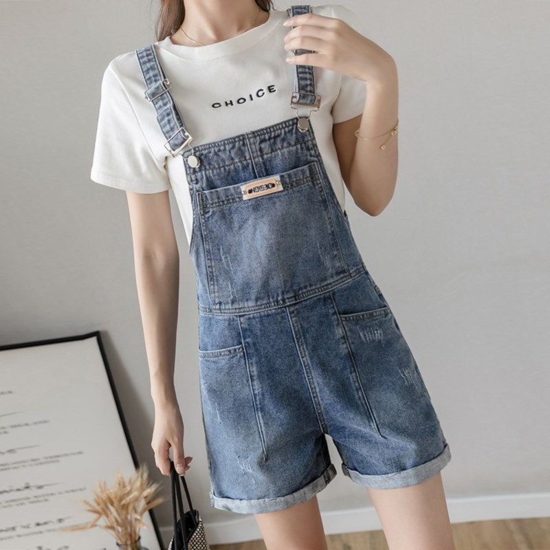 牛仔背带短裤女2025年夏季新款宽松休闲减龄百搭显瘦四分阔腿裤子