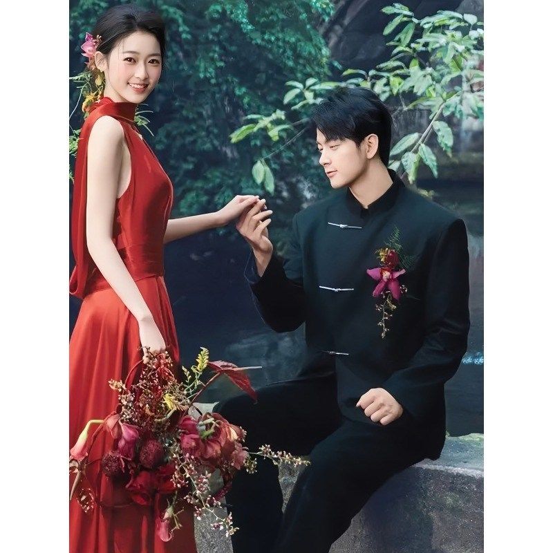 【慕纯】新中式男士结婚西服套装金属扣中山装国风高级感新郎西装