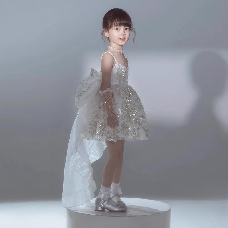 八音盒公主裙女童礼服轻奢儿童生日主持花童婚礼婚纱吊带公主裙冬