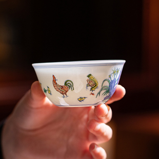 五里雾斗彩鸡缸杯景德镇仿明代御窑瓷器纯手工功夫茶具手绘主人杯
