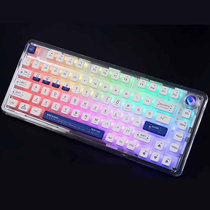 摩斯密码键帽四面透光mda高度克莱因蓝pbt支持68磁轴65k81hi75s99