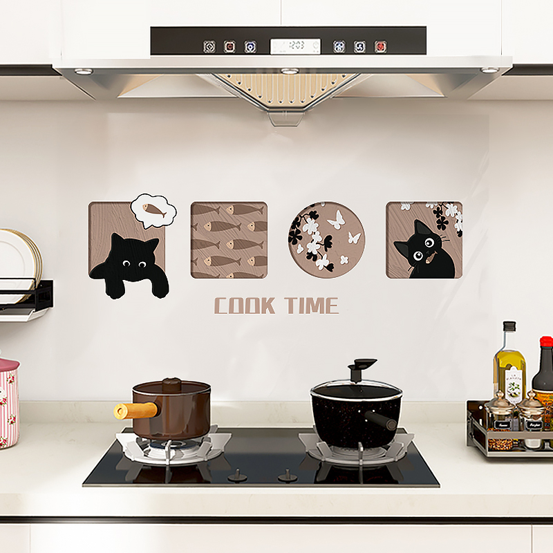 卡通复古厨房墙体防油溅装饰贴纸