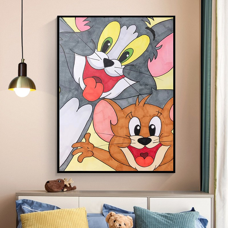 猫和老鼠汤姆杰瑞 diy数字油画手绘填色减压画丙烯油彩画卡通动画