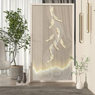 进门风遮挡座屏简约卧室现代家用奶油实木屏风隔断客厅入户九鱼图
