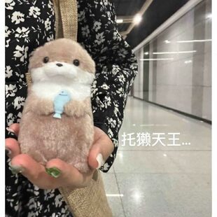 海灿u水李鱼獭抱am日单玩偶挂件送礼se小物毛绒玩具公仔獭河狸