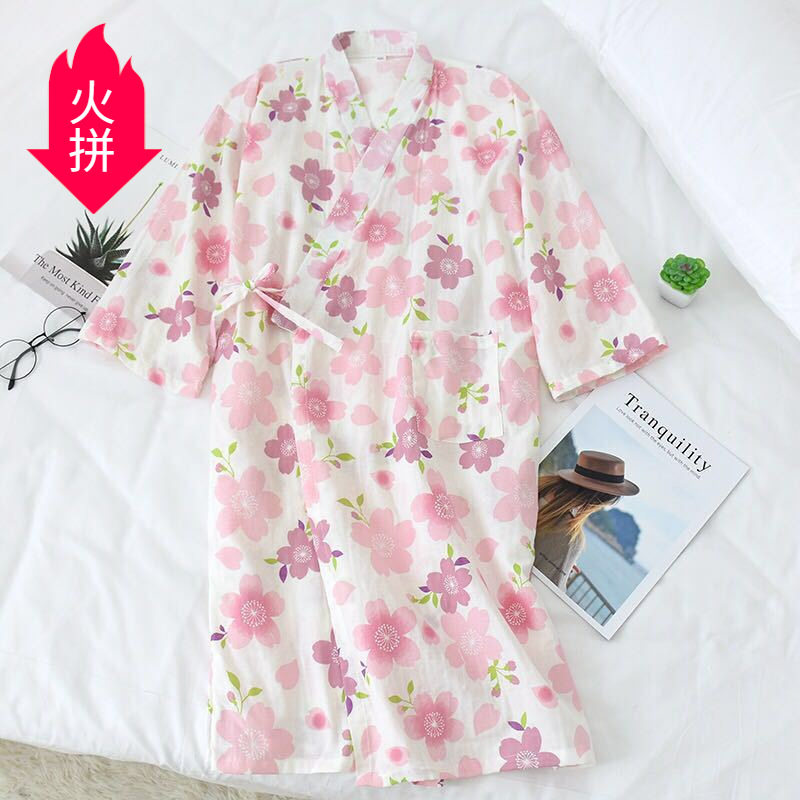 多花色男女日系和服袍 春夏梭织棉睡衣纱布浴袍 居家长款和服睡衣