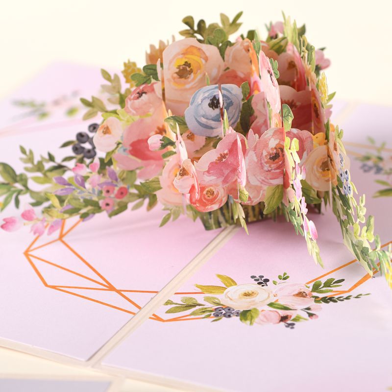 3d雕刻立体花束贺卡 教师节贺卡片母亲节日祝福卡小清新卡含信封