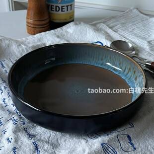 漂亮陶瓷深菜盘子碗家用深大汤高边早餐侘寂窑变釉北欧简约INS风