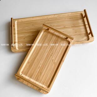 北欧风格 竹制托盘日式 提手水果盘家用长方形寿司盘餐饮摆放收纳盘