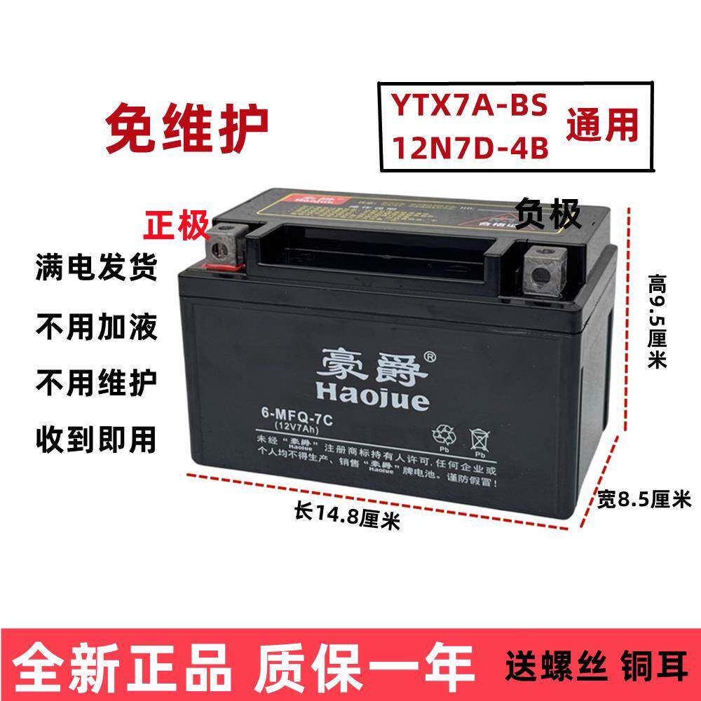 天鹰 鹰钻 宇钻125踏板车 YTX7A-BS摩托车电瓶12N7D-4B豪爵干电瓶