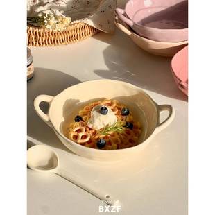 可爱陶瓷双耳碗个人专用餐具汤面碗大碗家用水果沙拉酸奶碗泡面碗