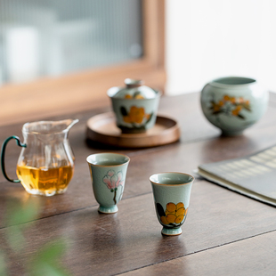 冰片釉纯手绘枇j杷闻香杯家用品茗杯单个聚香杯功夫茶杯陶瓷主人