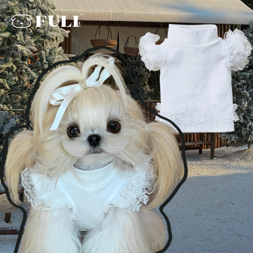 FULIPET「白色飞袖打底衫」260克加厚打底. 暖暖系列.西施犬比熊