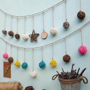 木片松果藤球挂饰墙面装饰民宿客栈幼儿园创意壁挂森系环创挂件
