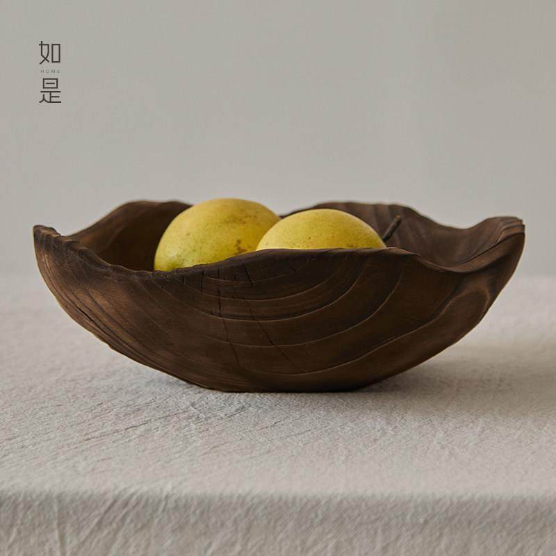 如是/侘寂风设计师款果盘碳化做旧水果盘咖色ins北欧简约餐盘摆件,家居饰品,果盘/果篓,淘宝优惠券,粉丝福利购,淘宝优惠卷