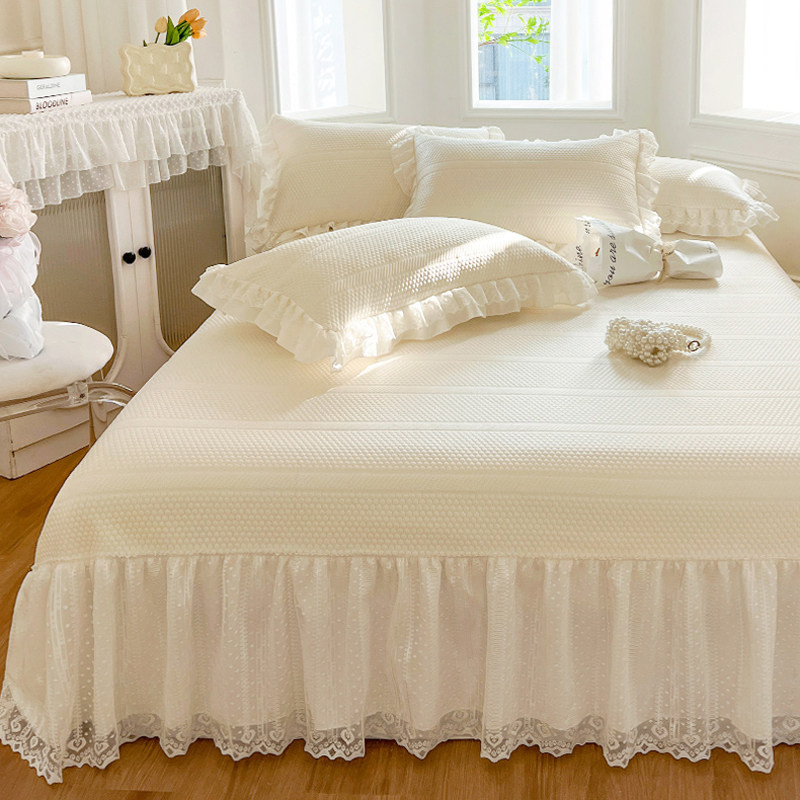 夏季a类凉感豆豆冰丝凉席三件套公主床盖款带裙边可机洗空调软席,床上用品,冰丝席,淘宝优惠券,粉丝福利购,淘宝优惠卷