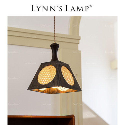 Lynns立意 藤编床头吧台吊灯 实木中古田园餐厅民宿复古小吊灯