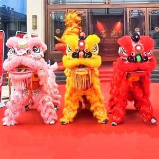 狮子头舞狮南狮舞龙舞狮道具醒狮整套羊毛狮头狮子双人全套竹编