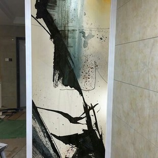 定做酒店办公隔断玄关屏风吊顶夹胶玻璃夹绢丝钢化安全油画风蓝黛