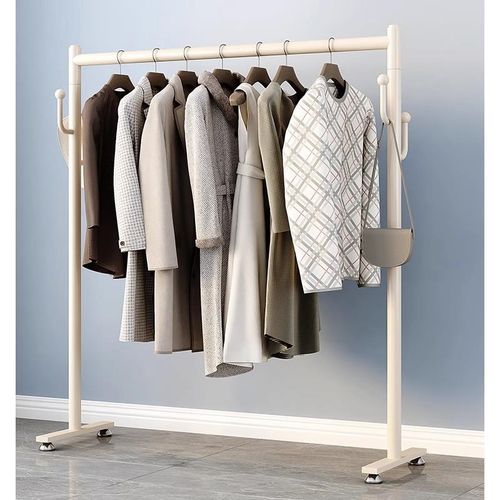 简易家用衣帽架宿舍收纳挂衣架房间阳台落地式晾晒衣杆卧室奶油风