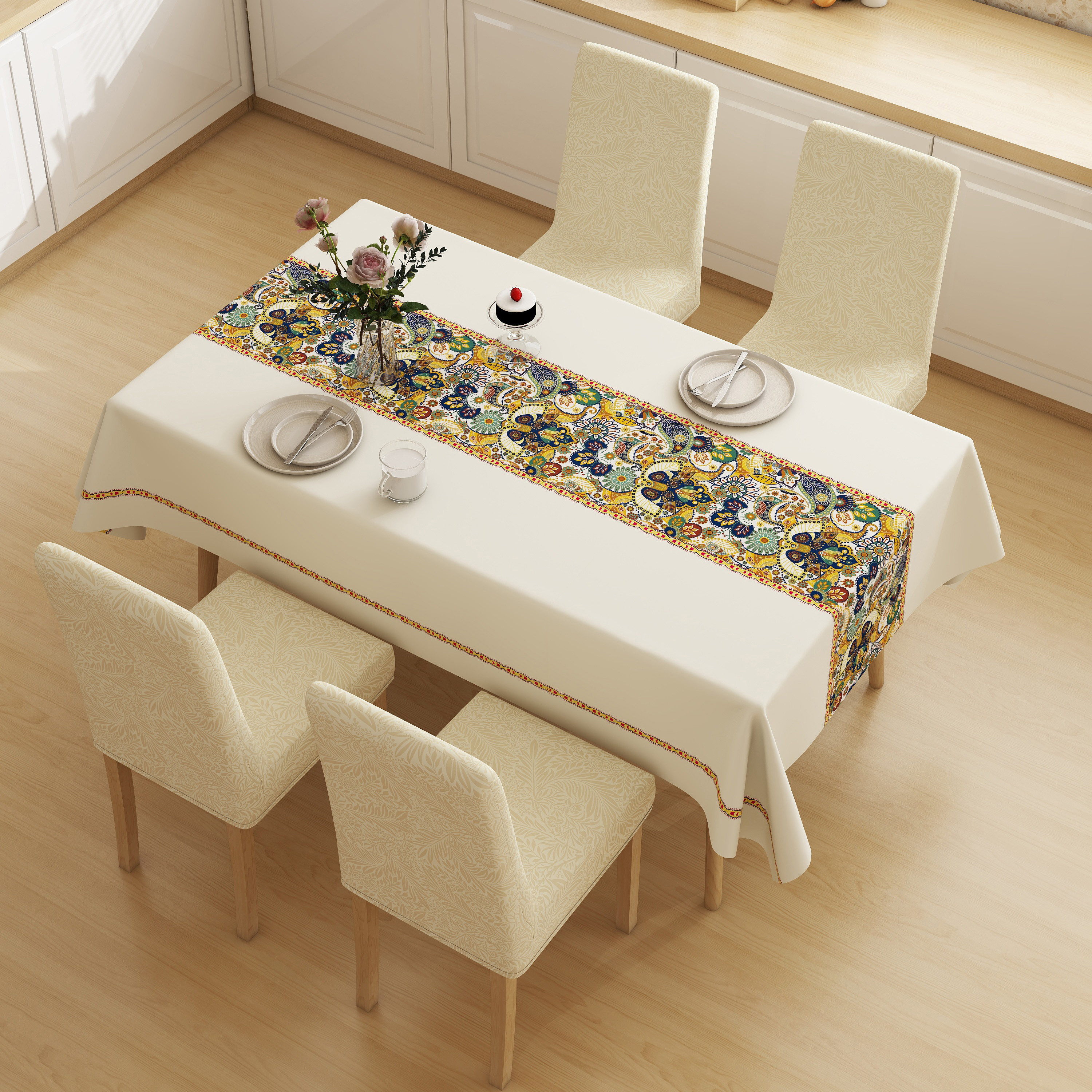 餐桌桌布椅子套全套桌布防水防油椅子套直背奶油风红木餐椅高级感