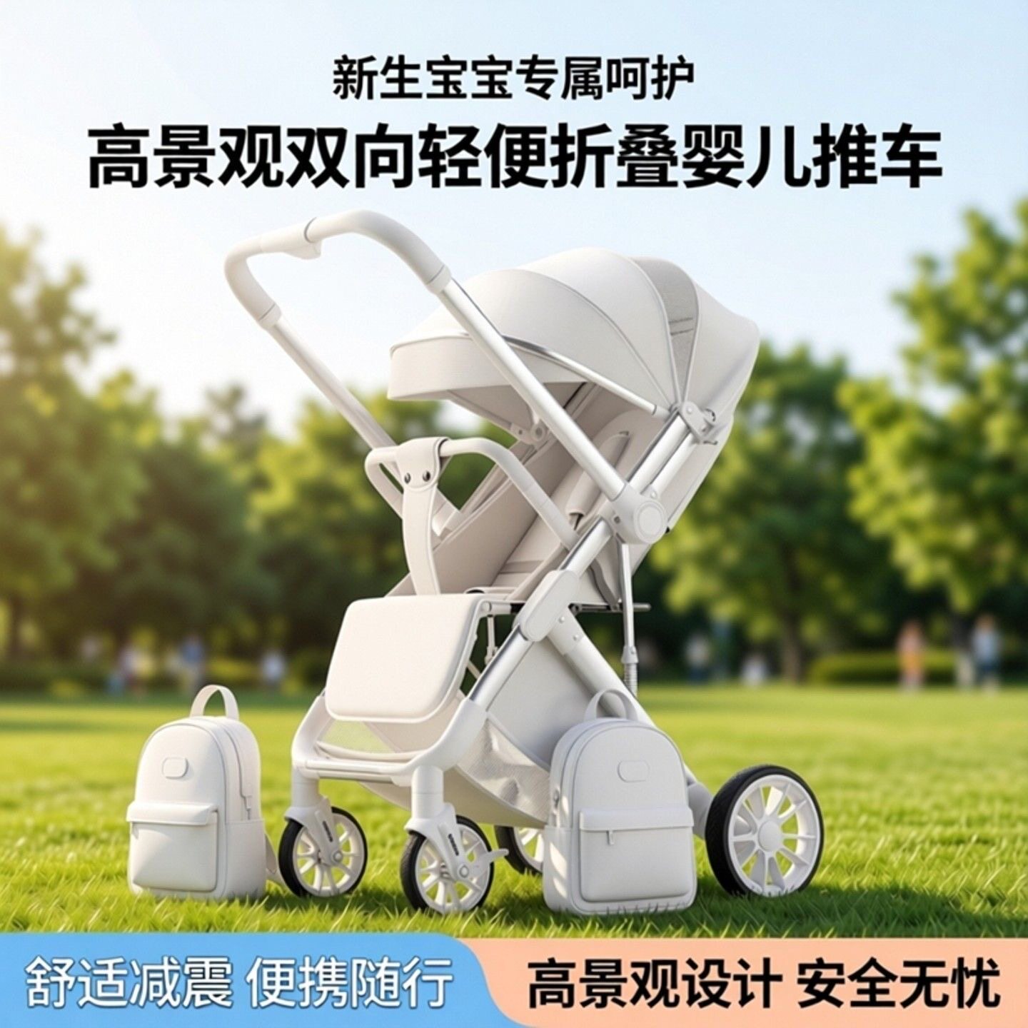双向高景观可坐可躺婴儿车折叠减震便携儿童宝宝手推车外出伞车