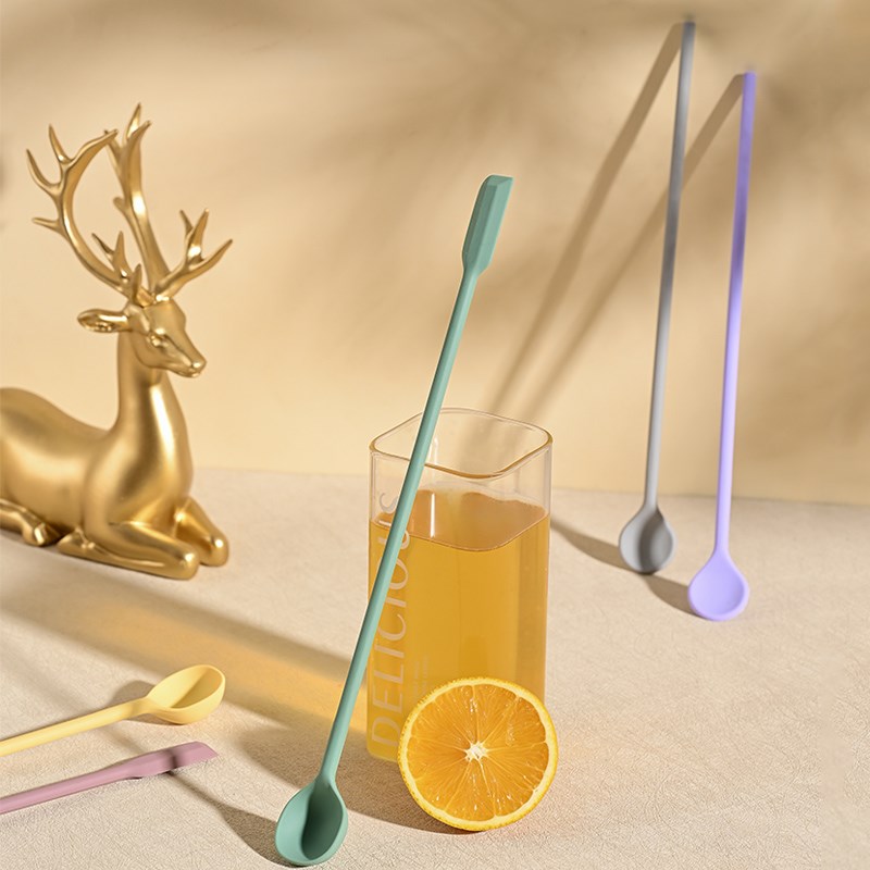 韩国食品级硅胶搅拌棒咖啡勺加长搅奶棒调酒勺搅拌勺迷你刮刀勺子