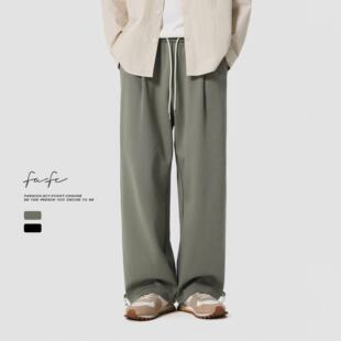 FAFC秋冬季重磅空气层卫裤男款垂感宽松直筒阔腿运动休闲长裤子潮