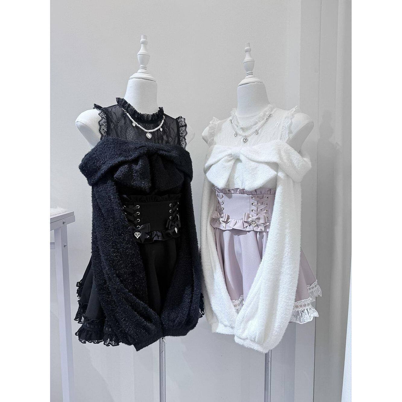 日系清楚系露肩上衣+半身裙套装设计感小众甜美可爱毛衣裙子女冬