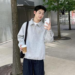 400g重磅灰色翻领长袖卫衣男生2025新款秋季休闲宽松外套POLO衫