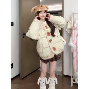 雪夜童话甜美小个子保暖棉服格纹半身裙两件套女冬季减龄百搭套装