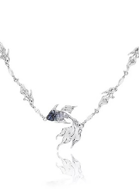 鱼头星星轻奢感冷淡风时尚女生锁骨链渐变蓝金鱼项链银色饰品时尚