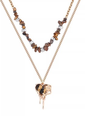 鱼头星星配饰感礼物毛衣链小众双层叠戴虎眼石熔岩爱心项链女生潮