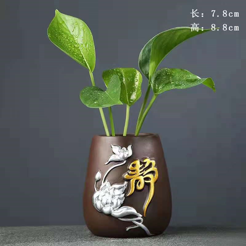 多肉植物花盆无孔水培绿萝茶道笔筒家居装饰笔筒茶道摆件中国风