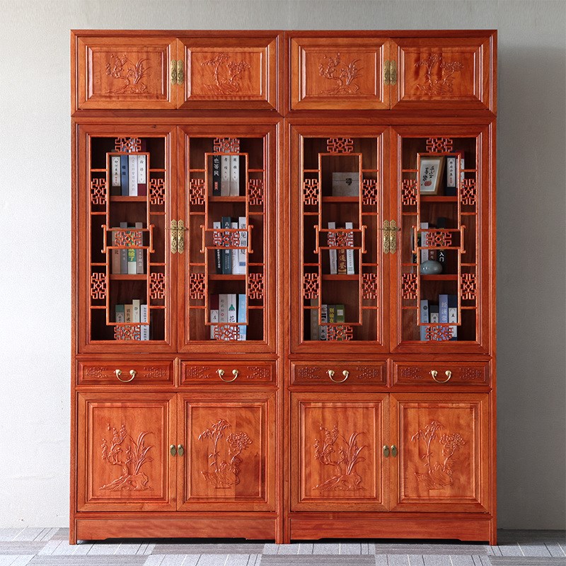 中式实木仿古书柜书架玻璃金花梨木明清古典书橱展示柜置物架组合