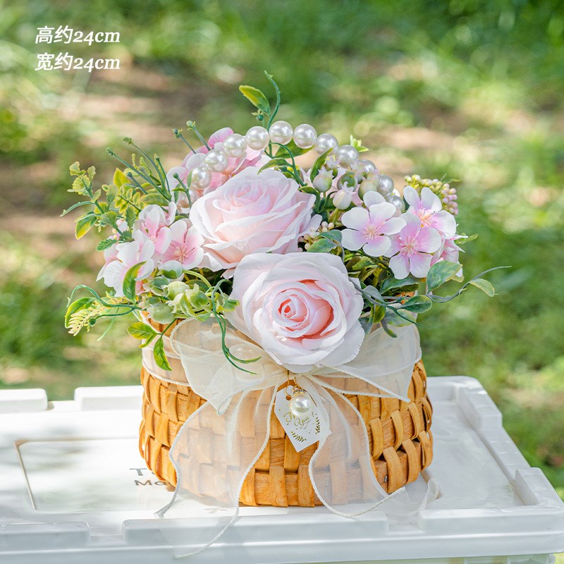 野餐露营拍照道具编织花篮花艺假花仿真花插花摆件装饰花人造花