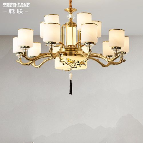 中式别墅客厅全铜吊灯大气复式楼大厅中空4层大吊灯卧室书房灯具