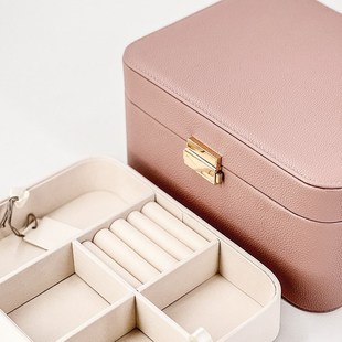 双层高档首饰盒 pu珠宝饰品首饰盒粉色简约便携首饰盒子定制