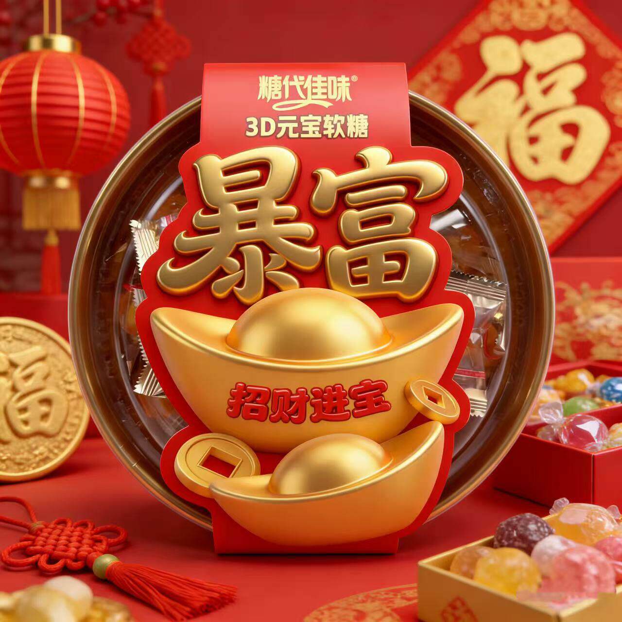 糖代佳味268g3D元宝形软糖盒装年货喜事伴手礼休闲夹心糖果