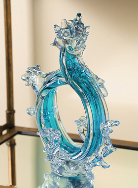 大师手作琉璃浪花抽象财源滚滚摆件现代轻奢客厅玄关酒柜桌面装饰