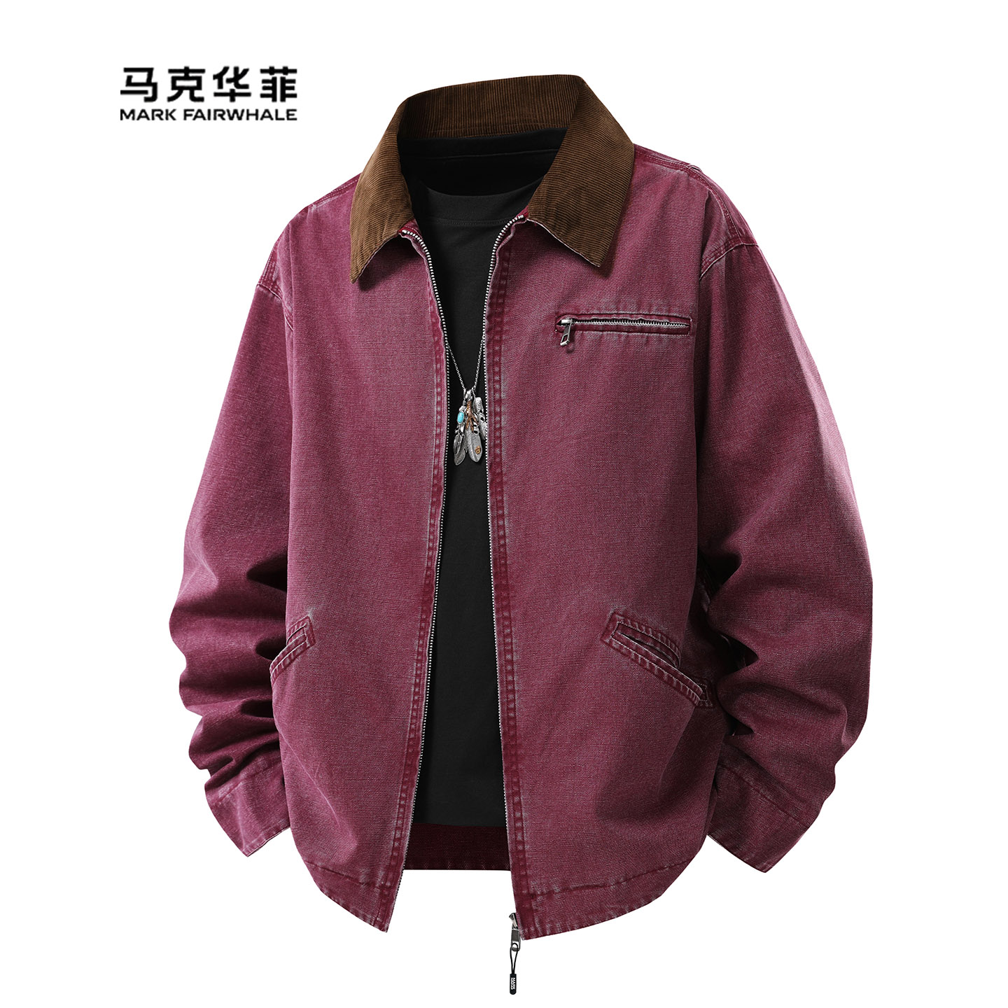 美式复古翻领夹克男冬季新款外套