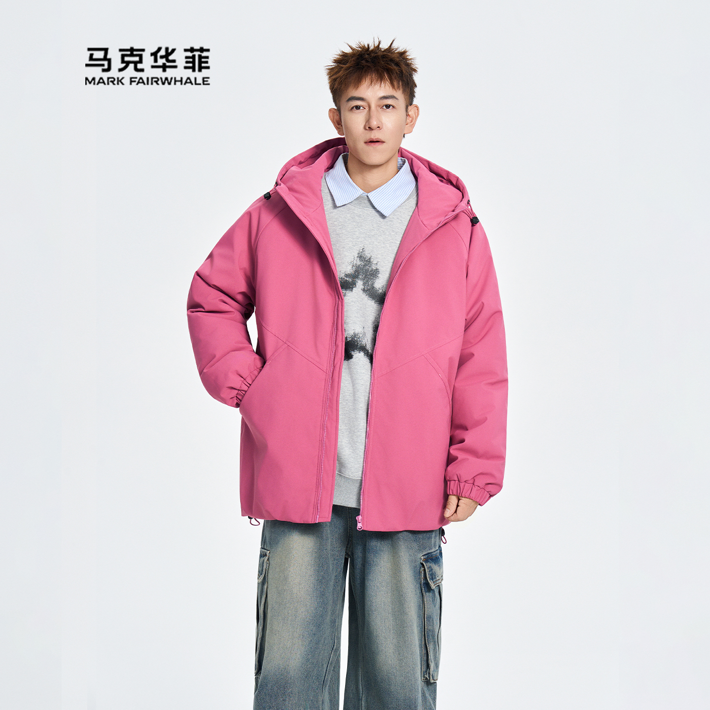 2025男士新款连帽工装纯色棉衣服