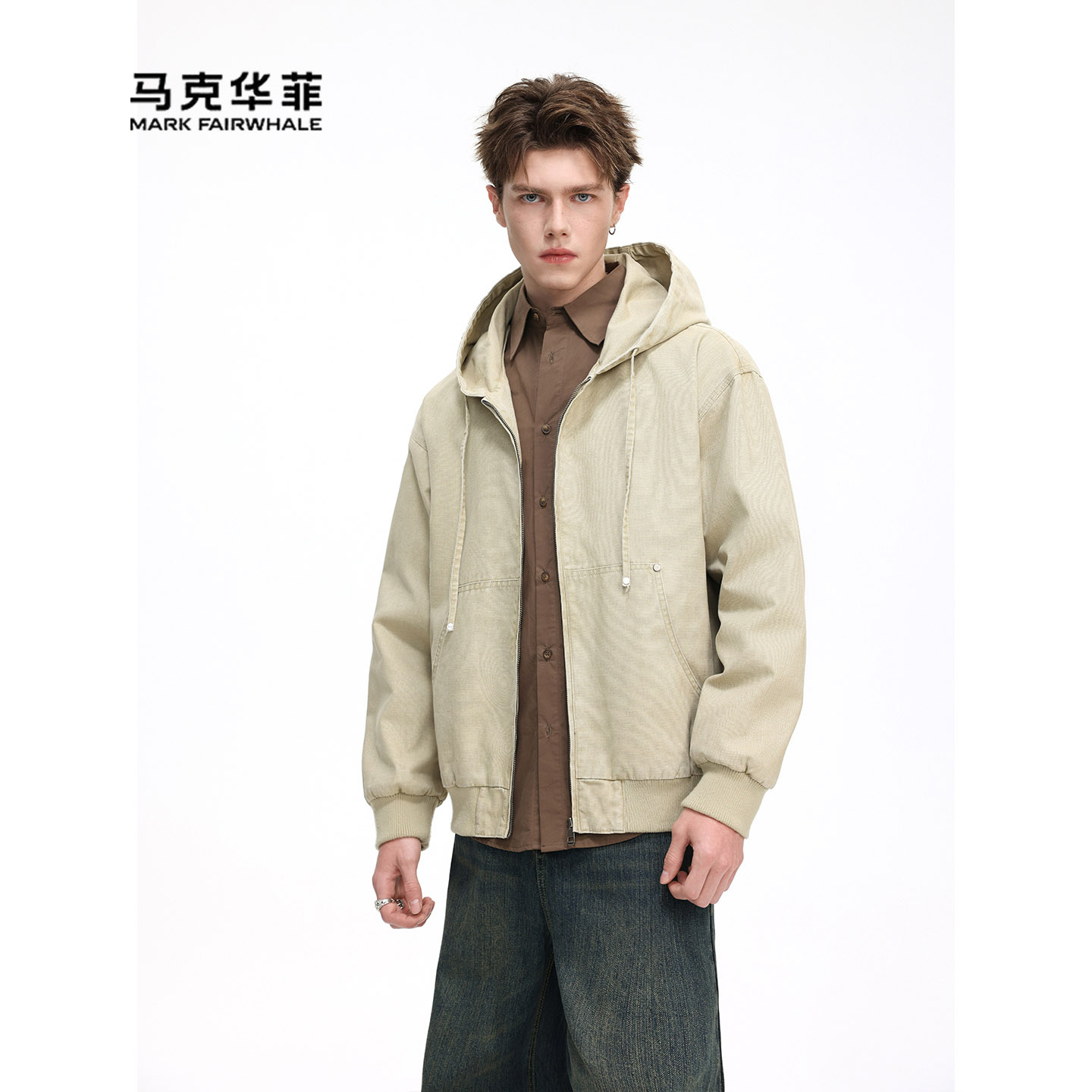 连帽夹克男宽松美式复古外套保暖