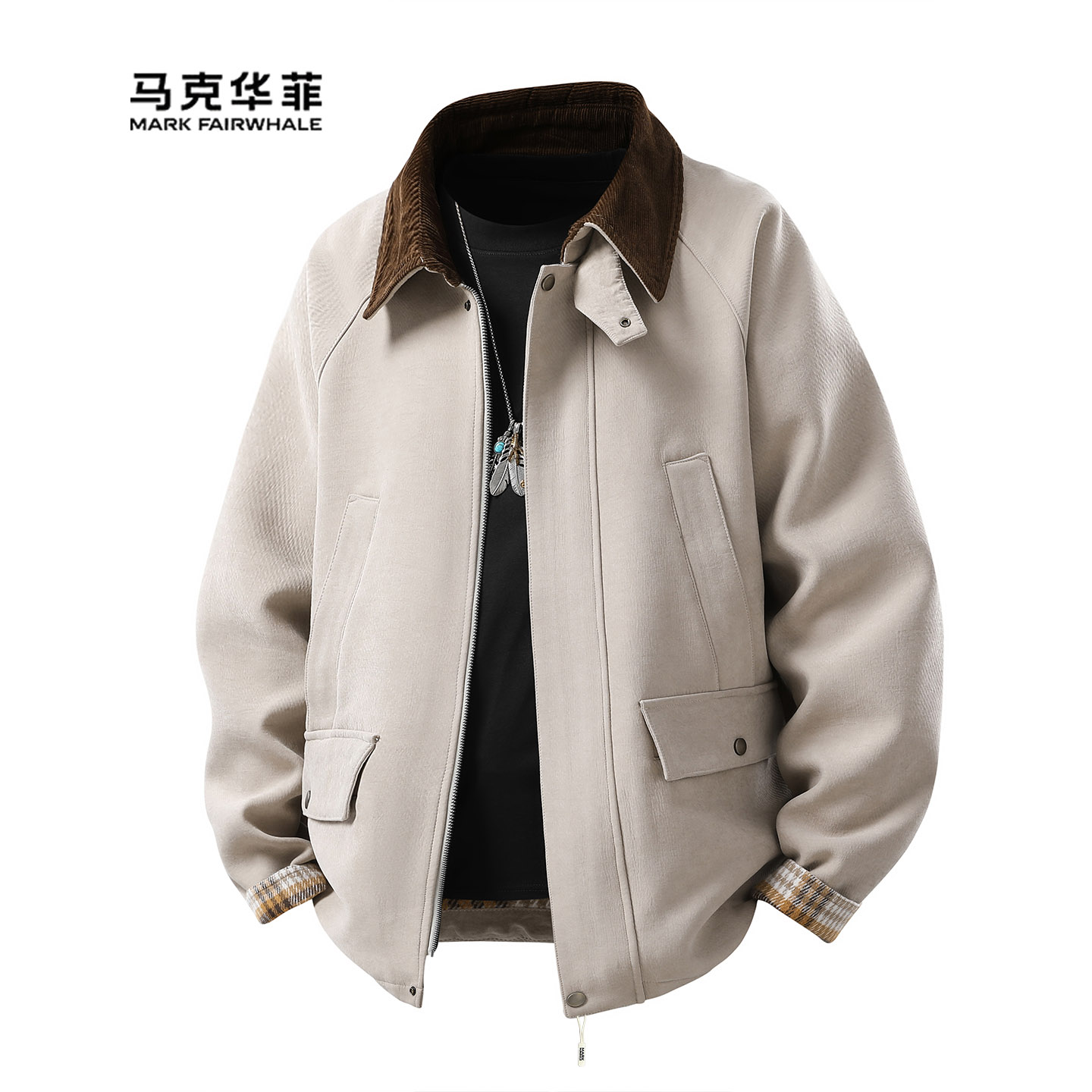 翻领工装夹克设计感拼接外套美式