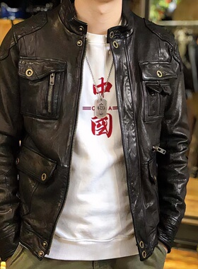 多兜M65.男士头层植鞣绵羊皮时尚休闲修身经典M65立领领多兜猎装