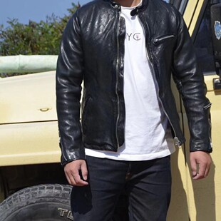 gl立领夹克.男士 立领直拉无涂水染植鞣绵羊皮皮衣 春秋复古修身