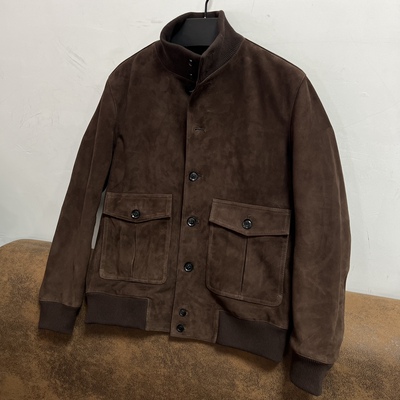 山羊皮反绒A1.男款立领复古山羊皮反绒短款夹克时尚百搭春秋外套