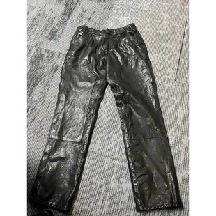 复古做旧牛皮裤 牛皮直筒裤 .黑色百搭休闲直筒弹力重水洗美式