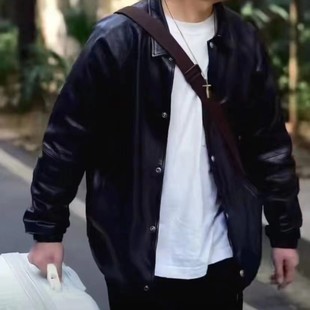 羊皮教练员.男士春秋经典真皮时尚宽松植鞣绵羊皮复古做旧夹克